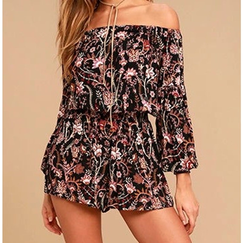Free People Pretty and Free Romper M Boho Shorts Off Shoulder Cutout