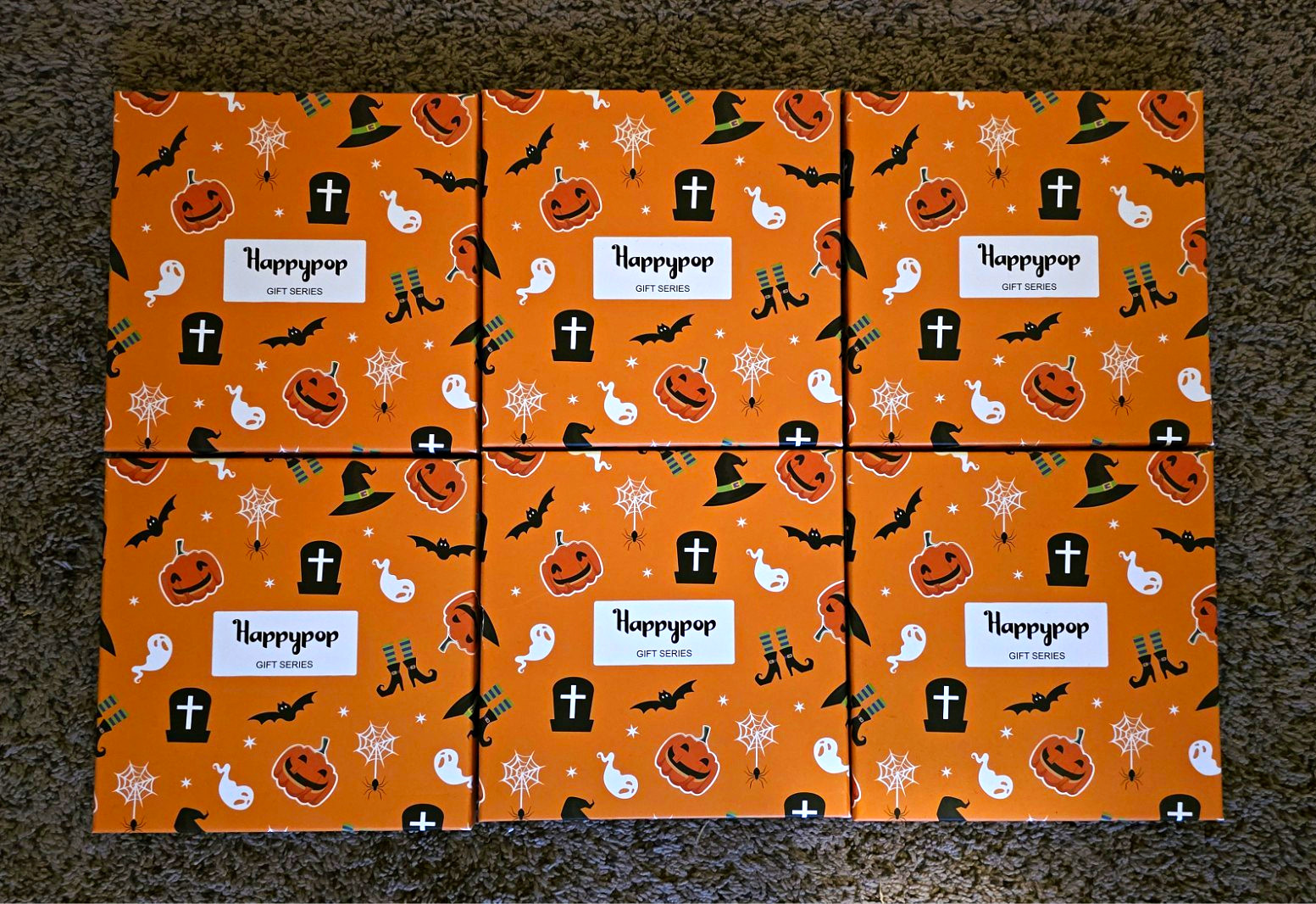 Happypop Halloween Trick or Treat Novelty Socks XL Mid Calf Orange 6 Pairs.
