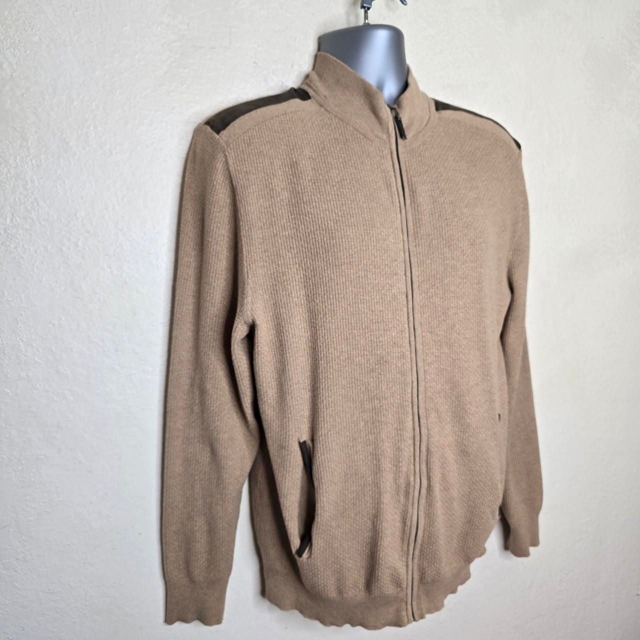 Tasso Elba Full-Zip Faux Suede Trim Textured Knit Sweater Jacket