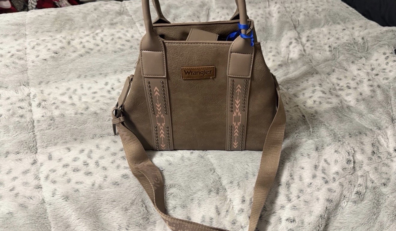 Wrangler Western Studded Brown Satchel Tote Double Handles Detachable Strap