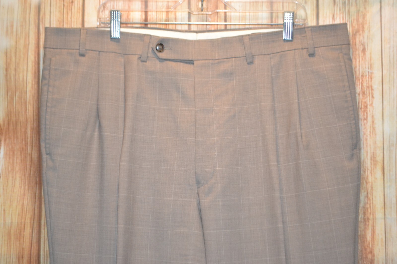 Nautica Men 100% Wool Gray Check 2 Front Button Suit Sz 46R Wst 40×30