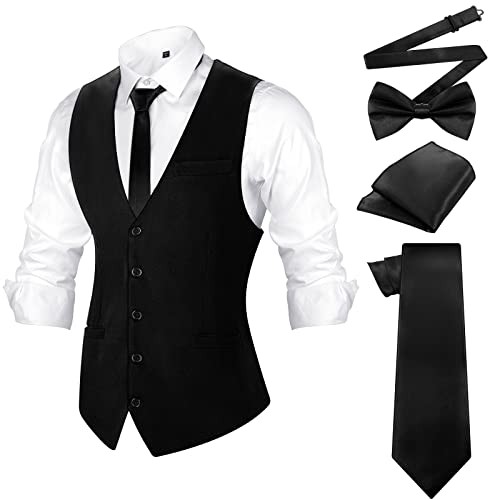 Men’s Formal Vest Set Business Classic Waistcoat with Necktie Large As Shown