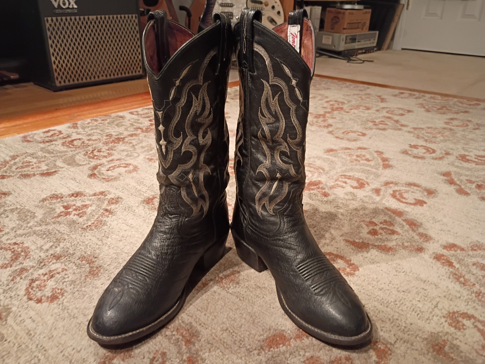 TONY LAMA BONHAM BLACK SMOOTH OSTRICH & LEATHER COWBOY BOOTS #CT871 MEN’S 7D