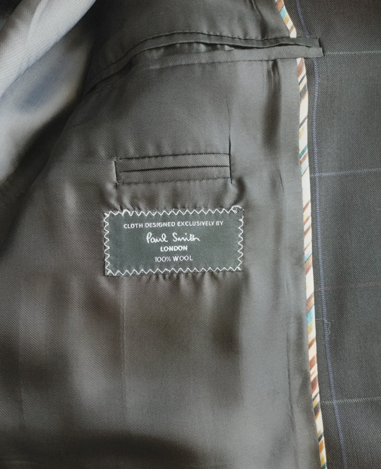 Paul Smith Mens Suit Navy w/ Windowpane Plaid 42R 3 Button