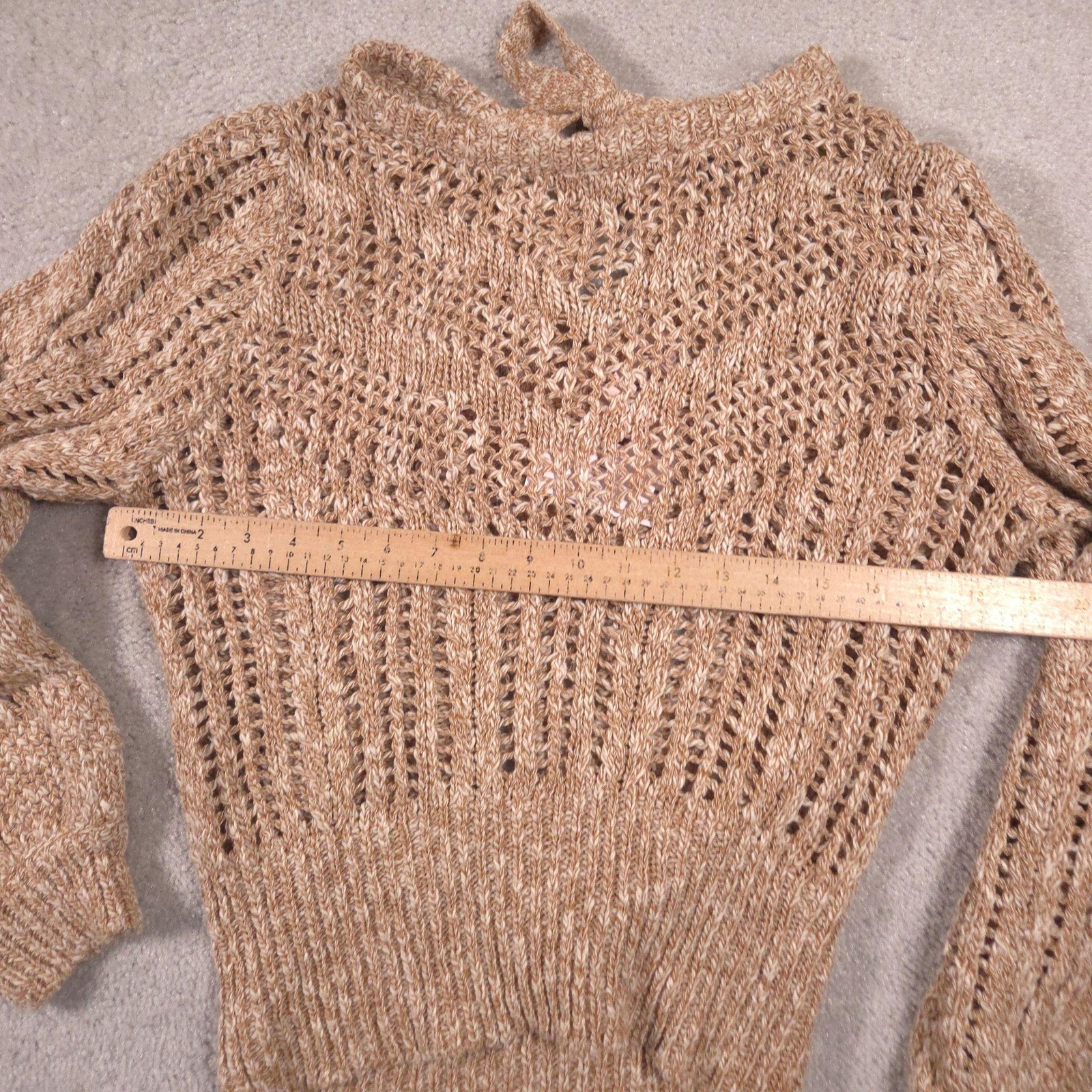 Willow-Root Sweater Womens XL Beige Open Knit Tie Back Pullover Long Sleeve