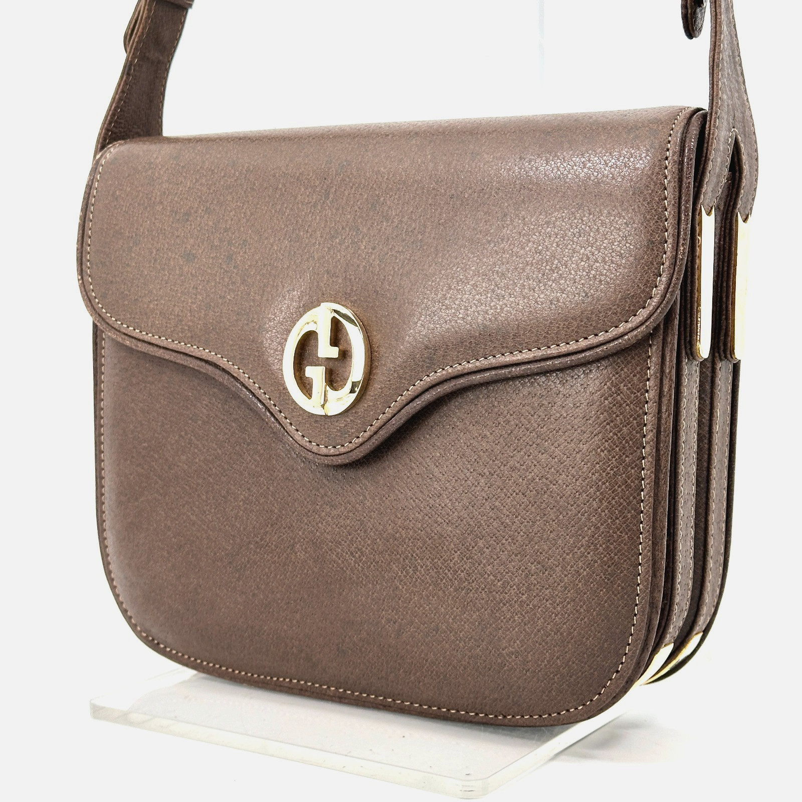 Gucci Vintage Shoulder Bag Leather Brown Authentic 389T0353