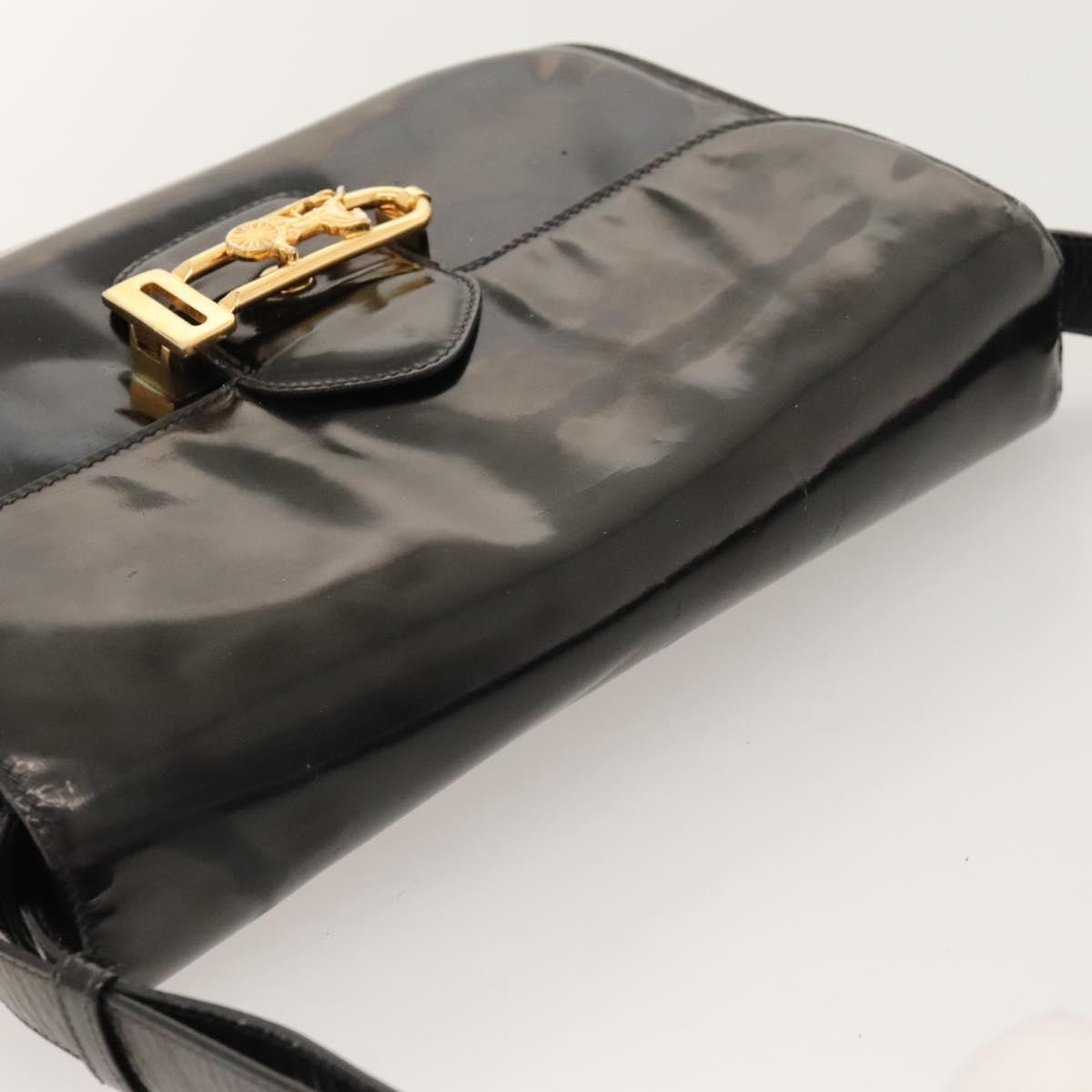 CELINE Horse Carriage Shoulder Bag Enamel Black Auth bs24388
