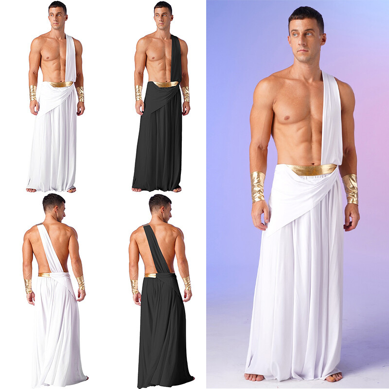 Mens Ancient Greek Cosplay Carnivals Long Skirt Masquerade Warrior Costumes