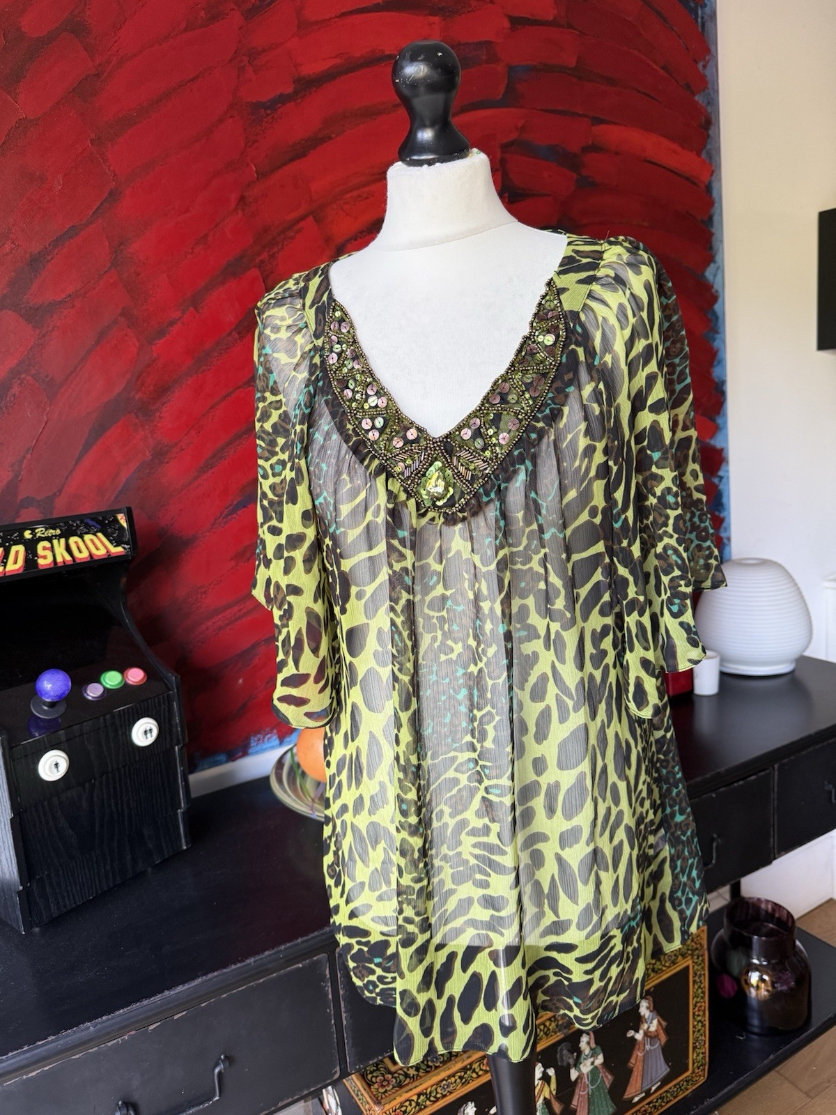 Debenhams Julien McDonald Animal Print Green Chiffon Blouse Size 16 New No Tags