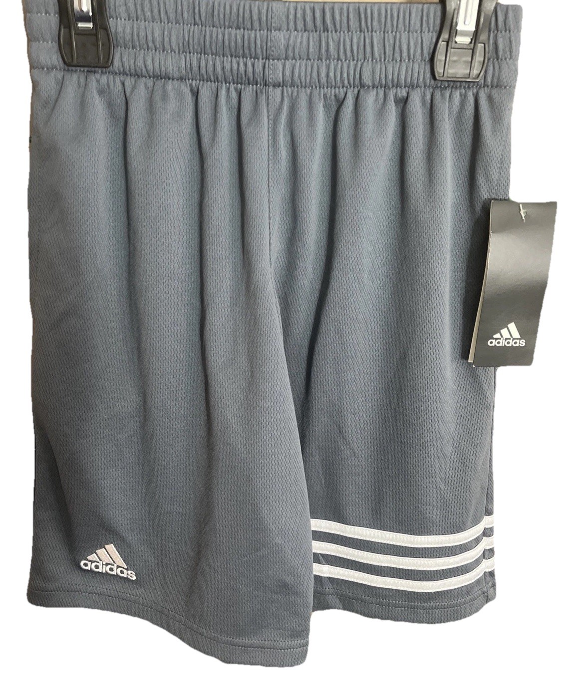Adidas Basketball Shorts boys Sz M 8 Gray W White Stripes School Play Soccer Gym