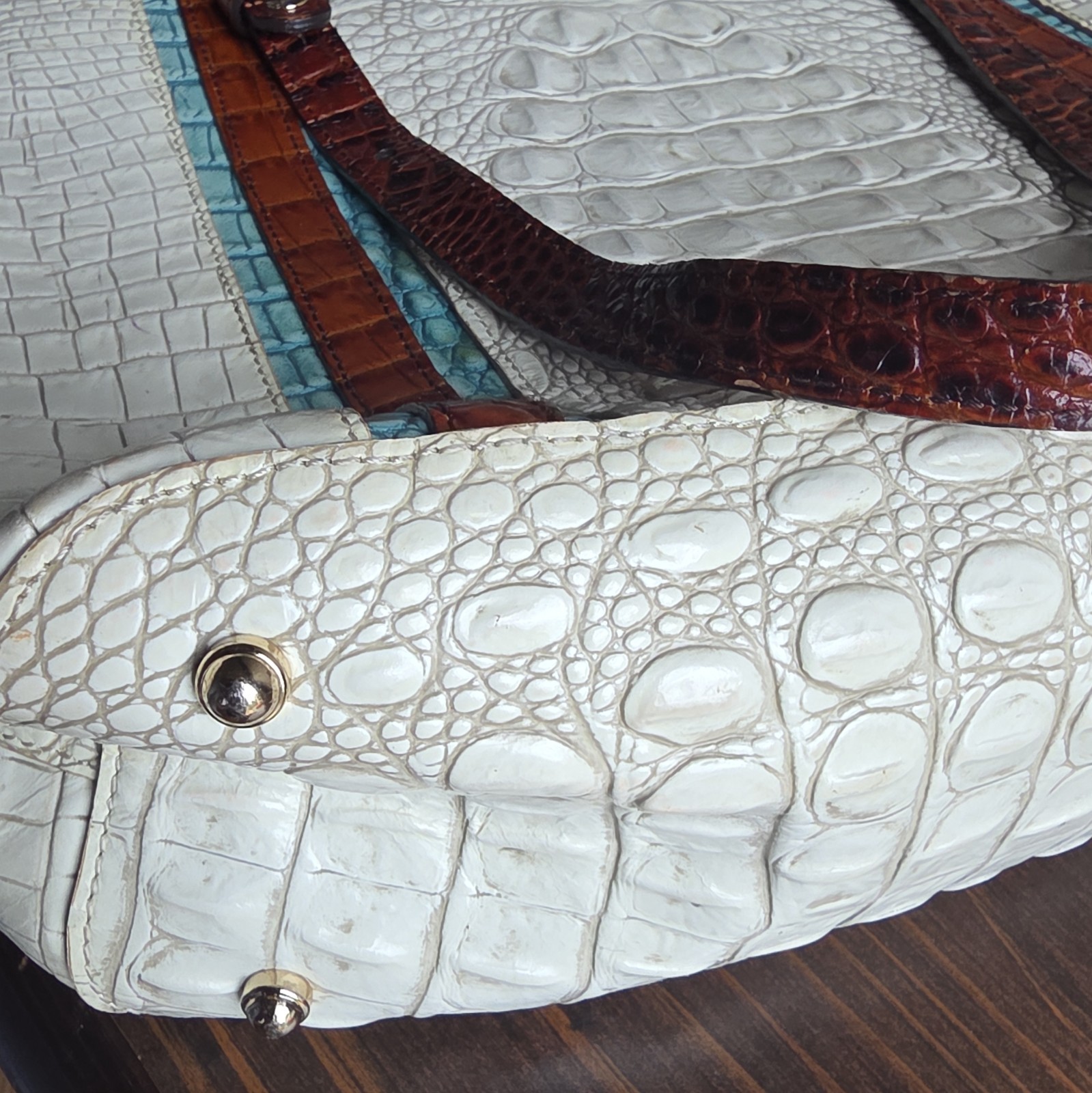 Brahmin Medium Asher Tote Coconut Soraya Melbourne Leather Rare Crocodile White