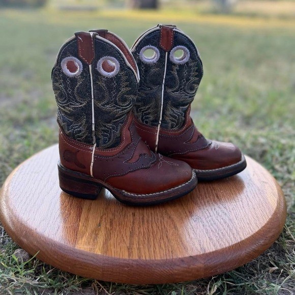 Kids Leather Cowboy Boots Size 11 Brown Black Western Boots Made in Mexico