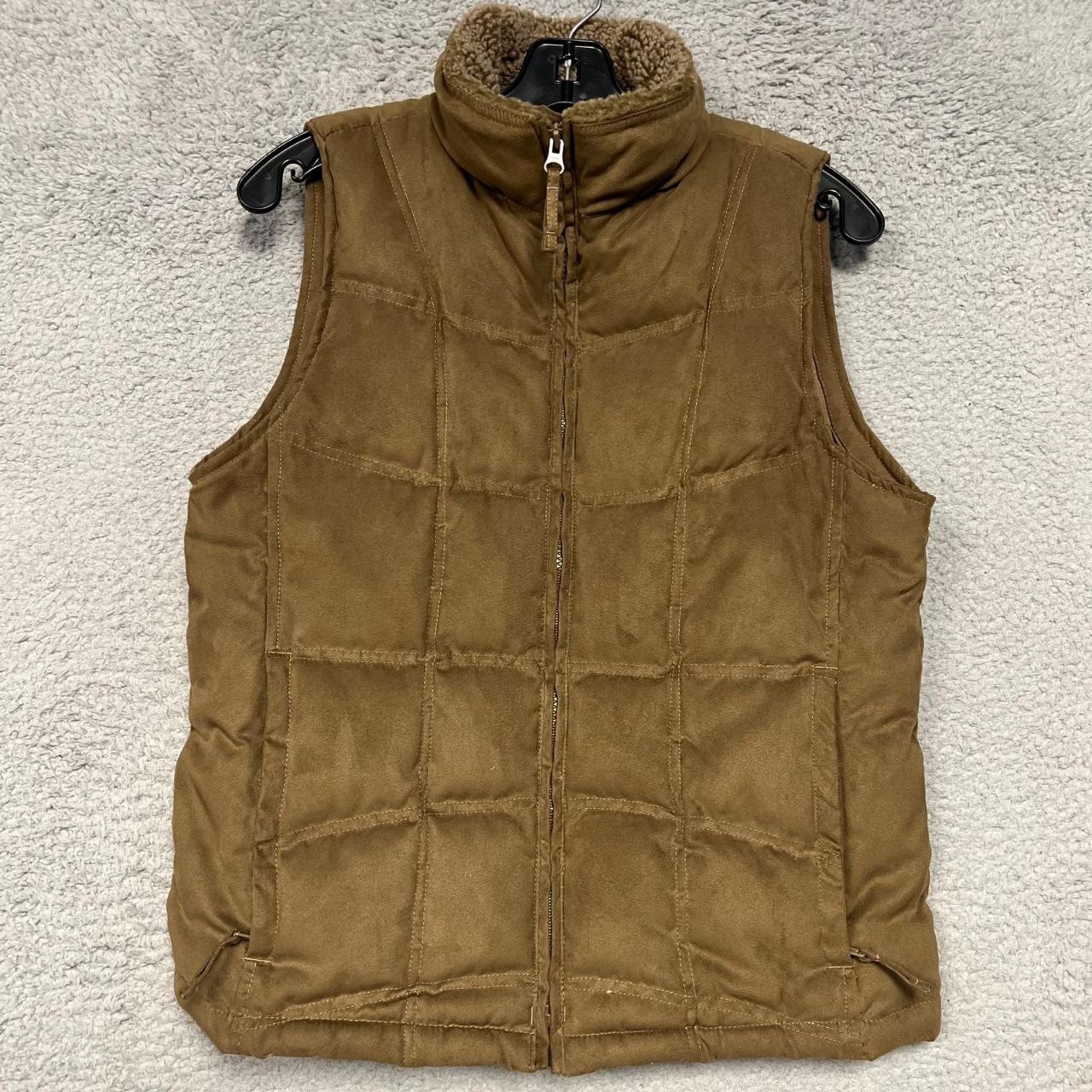 VTG LL Bean Goose Down Puffer Vest Women Sz M Brown Faux Fur Collar Trim Quilted