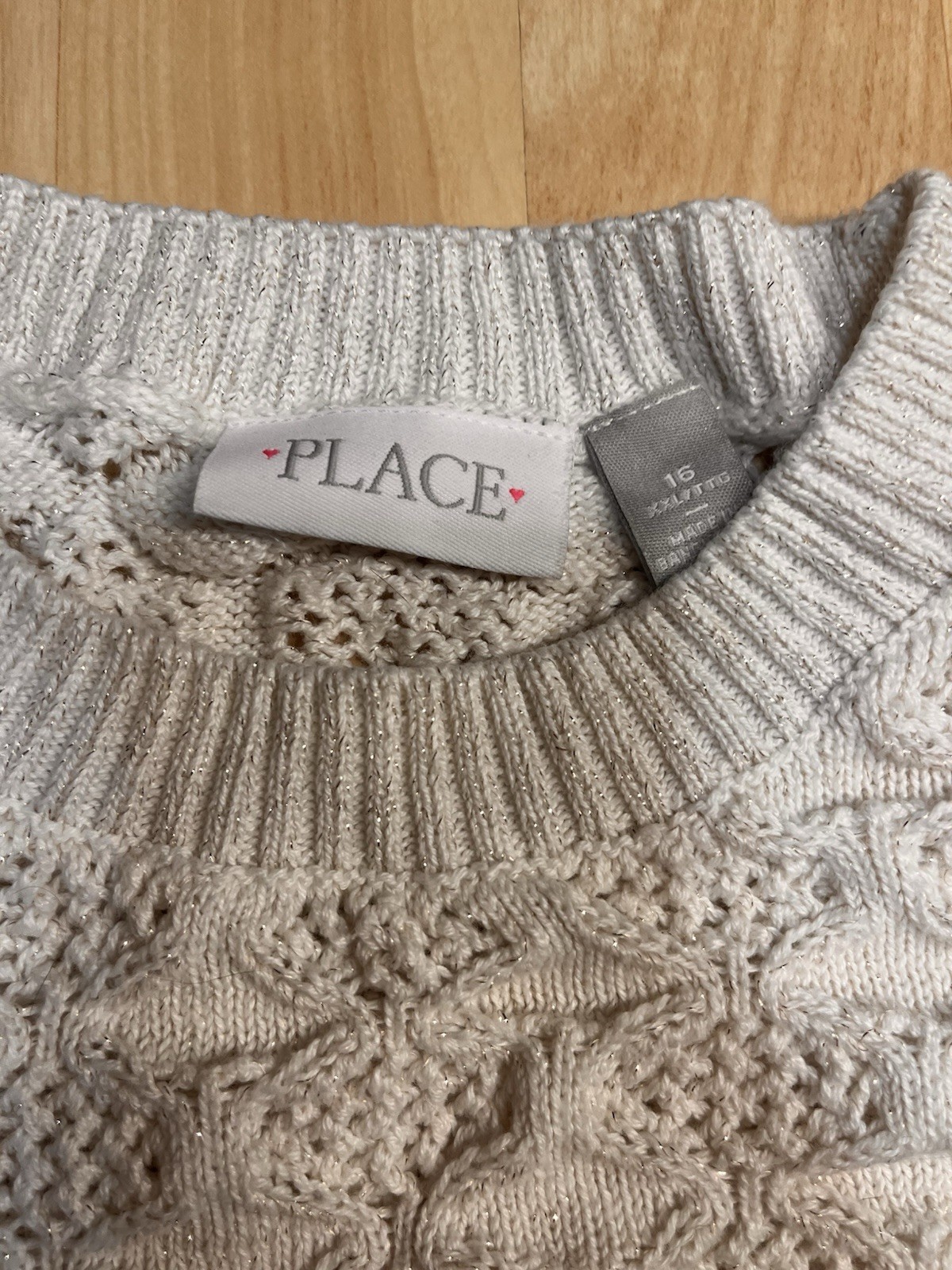 The Children’s Place Cream Open Knit Crochet Sweater Cropped Long Sleeve