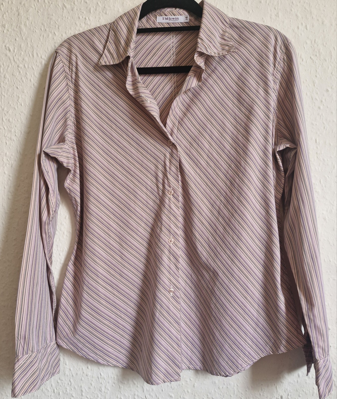TM Lewin Women’s Beige Striped Shirt, Size 14 100% Cotton Purple Pink Striped