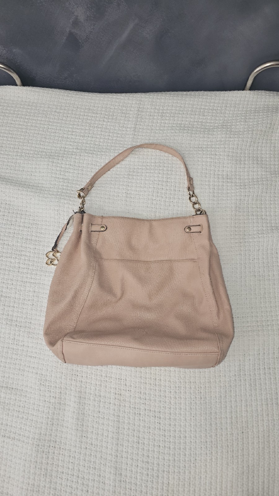 Jessica Simpson Hobo Bag Blush Pink Pebbled Leather Shoulder Handbag Gold Chain