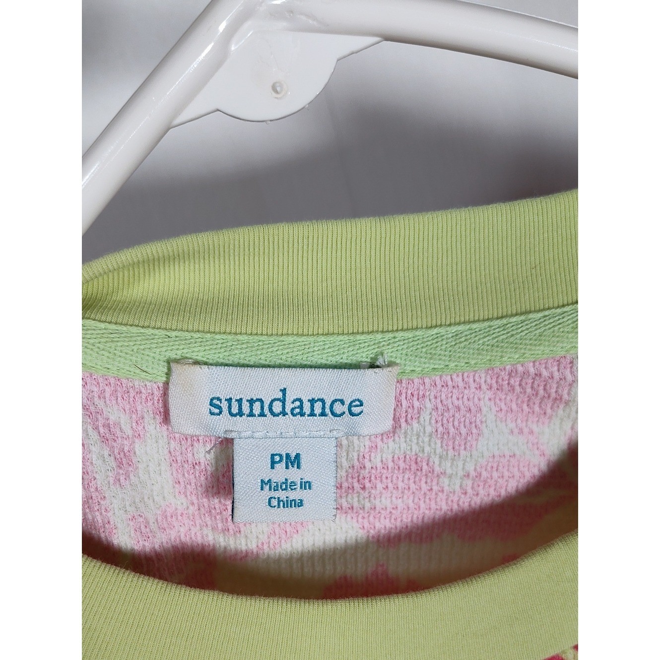 Sundance waffle knit thermal long sleeve top green pink floral M petite