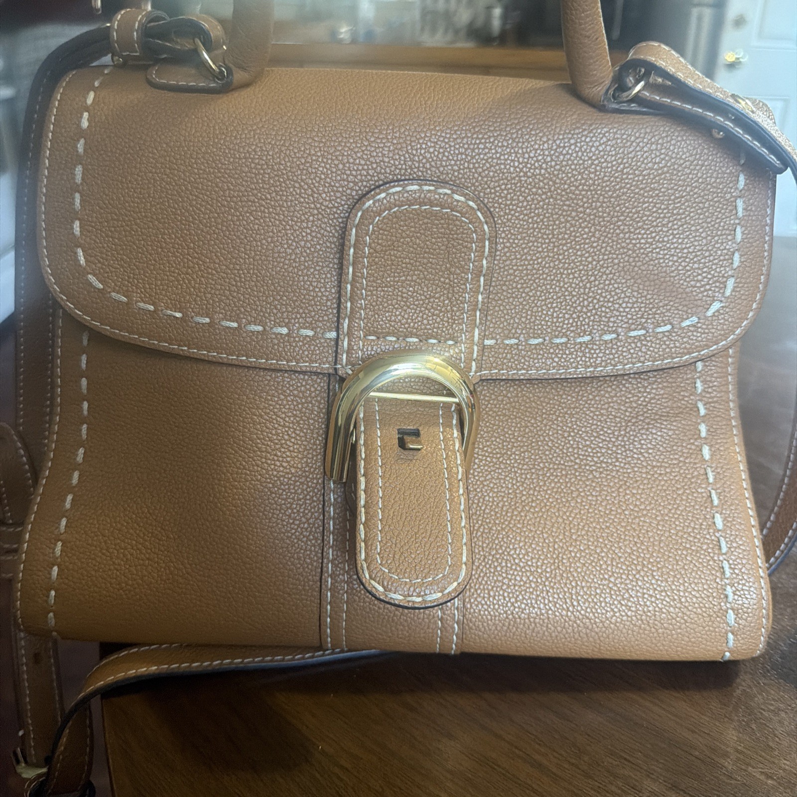 Delvaux Brillant Grained Calfskin lychee texture handbags Caramel medium