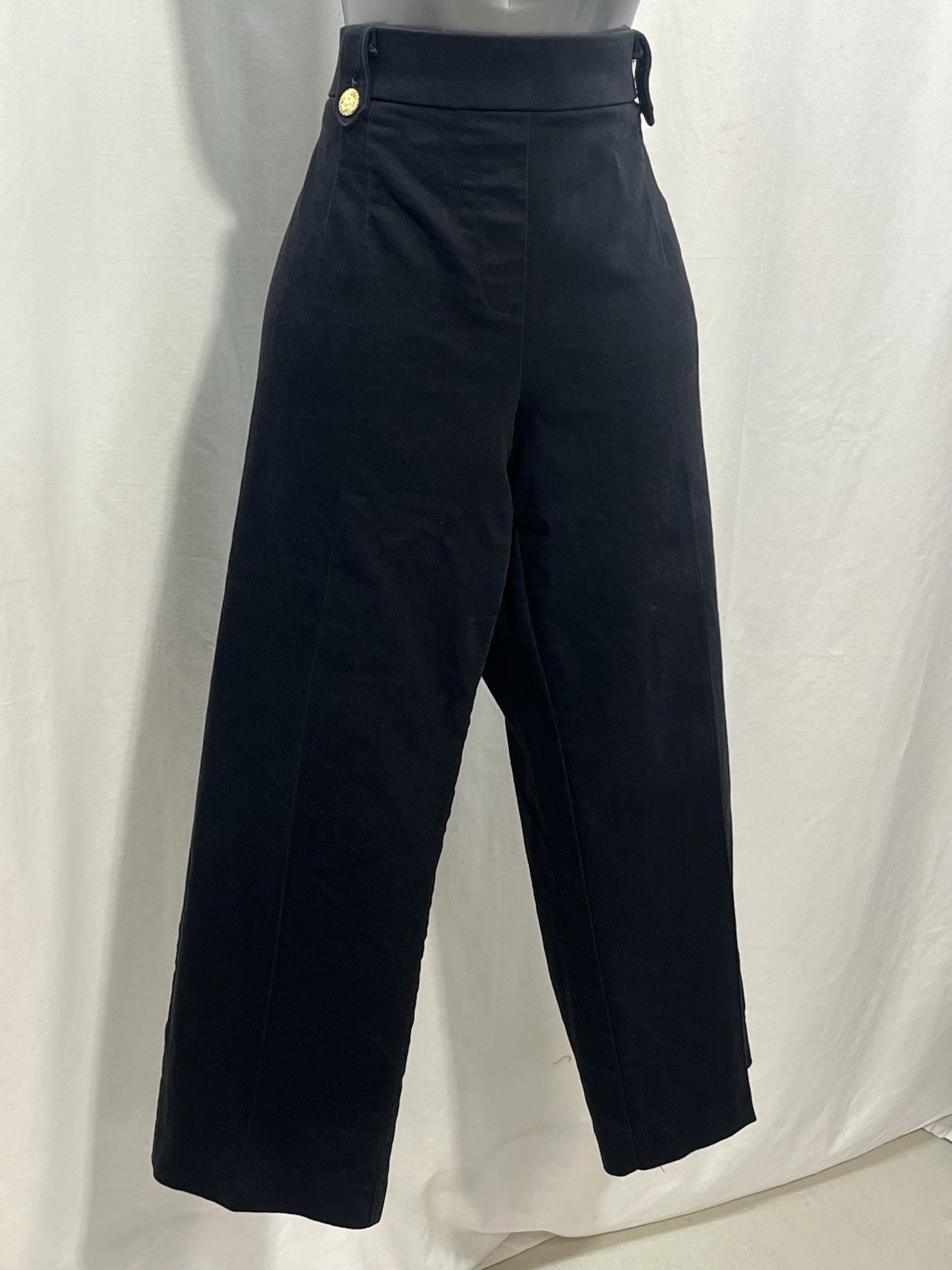 Anne Klein Black High-Waist Wide-Leg Cropped Pants with Gold Button work 1432