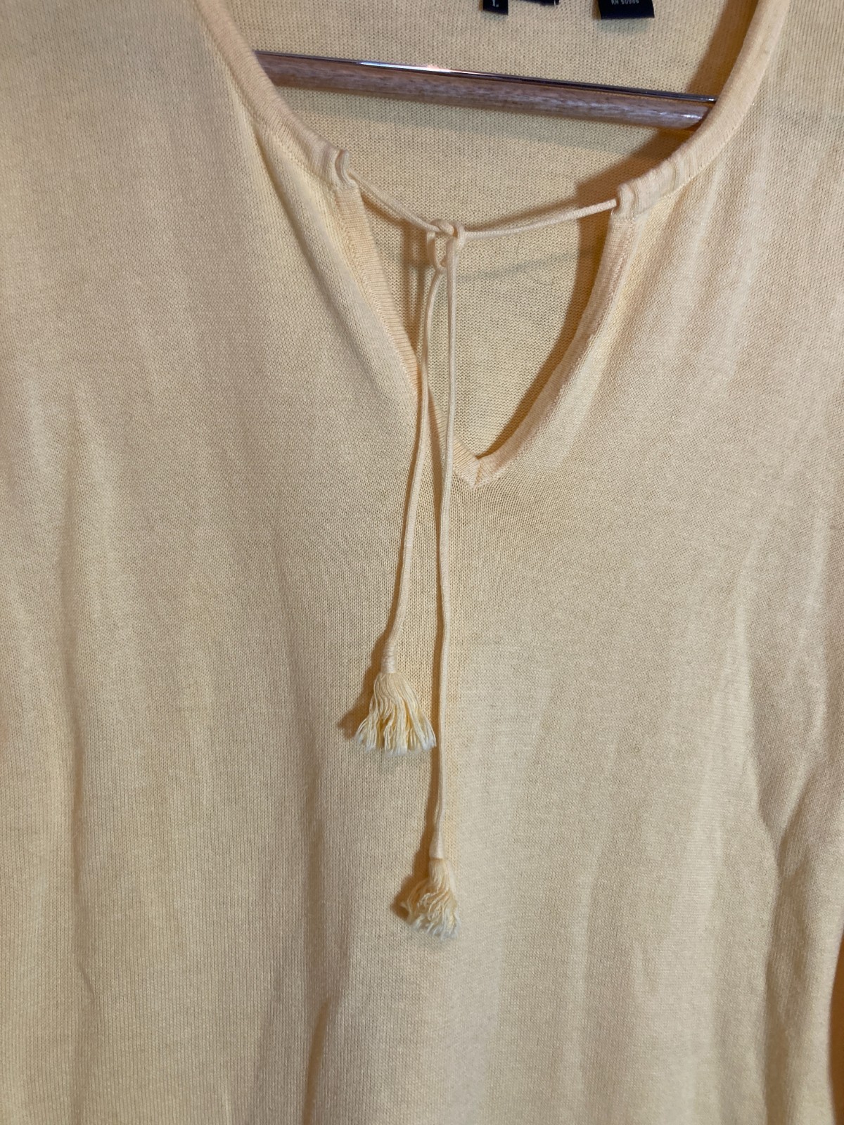 Jeanne Pierre Sweater Women Large Yellow Lightweight Tunic Length Beachy Tassels