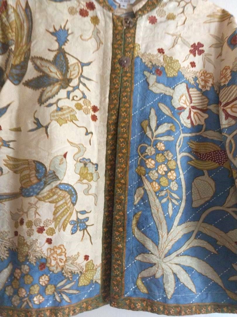 Moving Sale! Citron Santa Monica Silk Birds Floral Open Front Tunic Top Kimono M