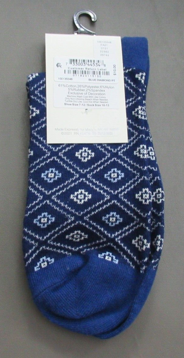 Sun + Stone Men’s 1-Pair Half-Calf Quarter Socks, Blue Geometric, Shoe Size 7-12