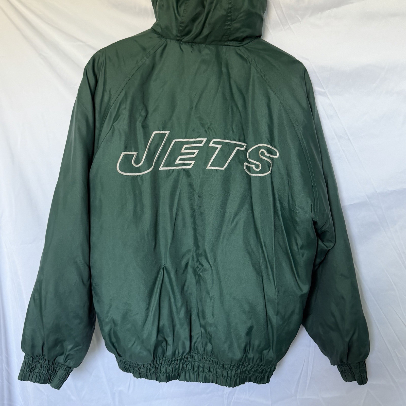 Vintage 90s NY Jets NFL Game Day Sports Mens Large Green Puffer Football Jacket