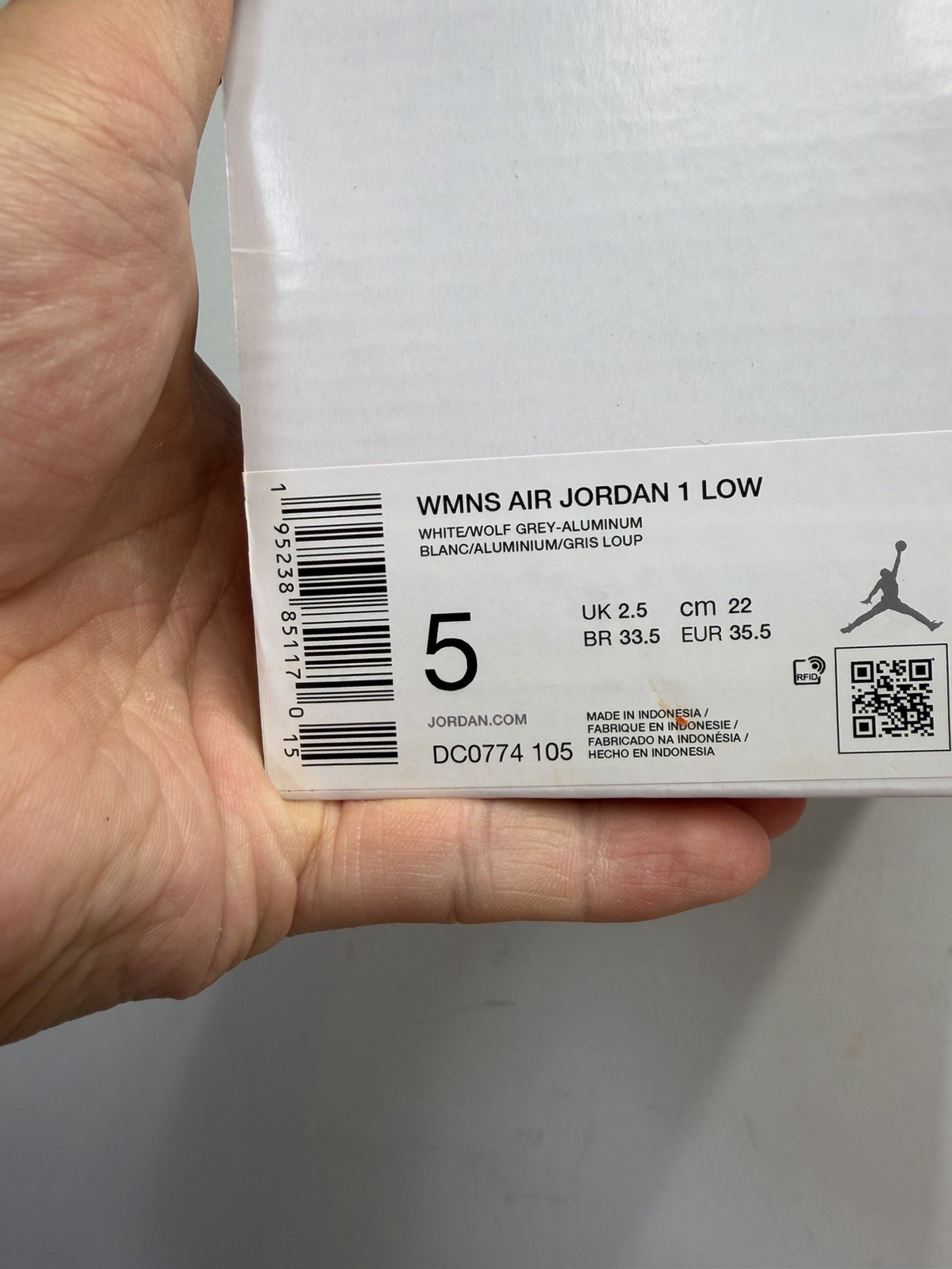 Air Jordan 1 Low White Wolf Grey DC0774-105 Women’s Size 5