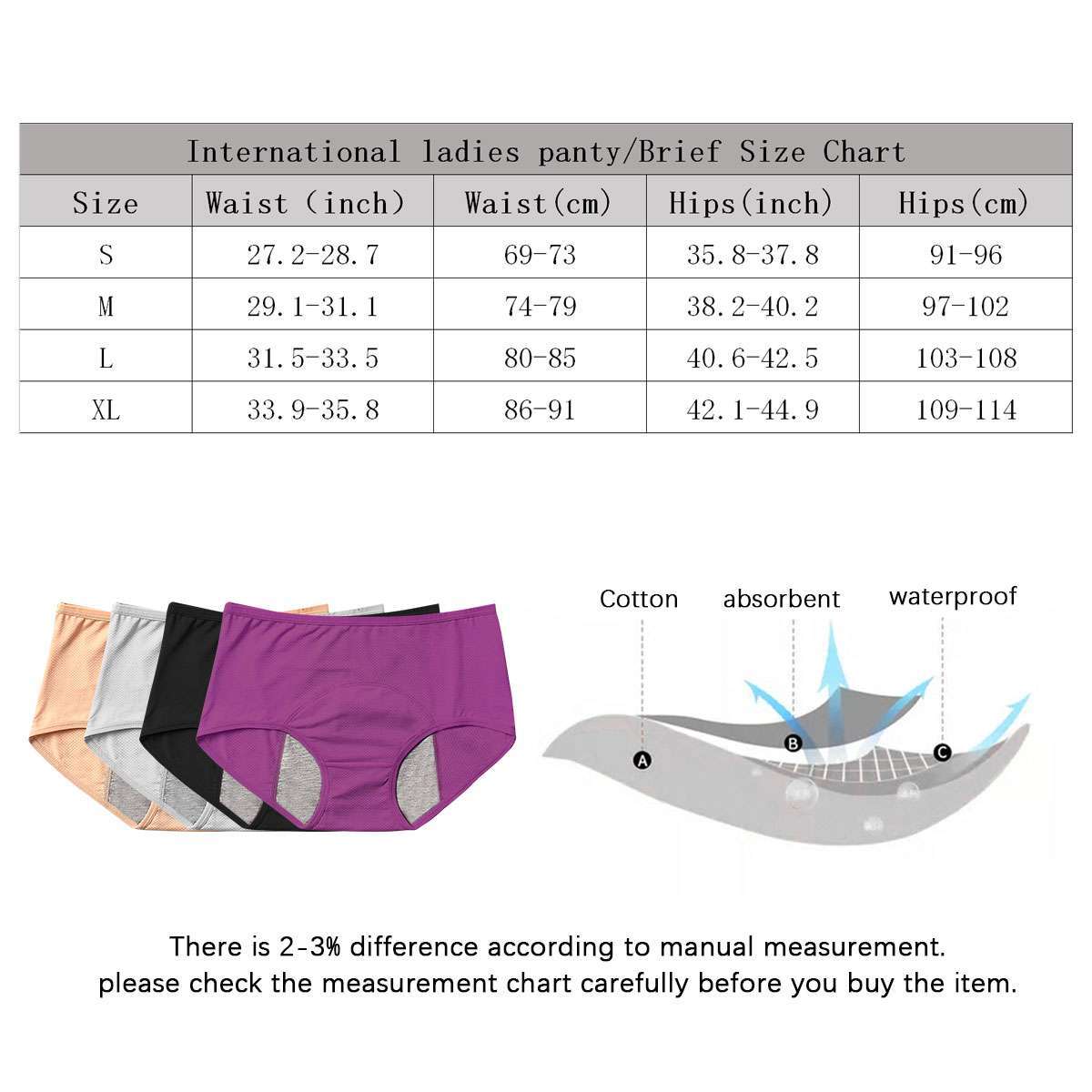 4 Pack Menstrual Period Underwear Girls Leak Proof Pull on Ladies Panties Briefs