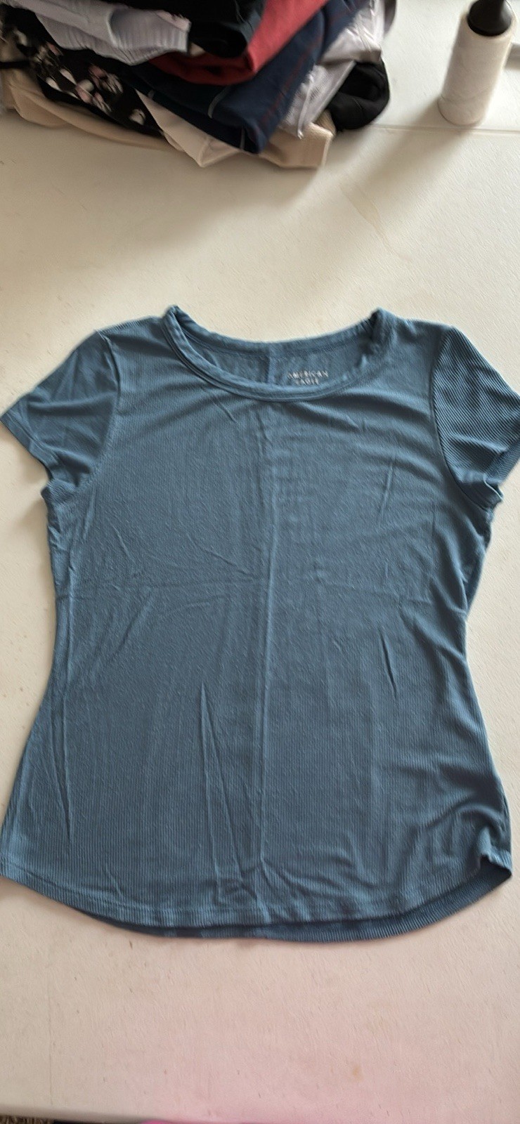 American Eagle Soft & Sexy Rib Scoop Neck Short Sleeve T-Shirt Blue Women’s Smal