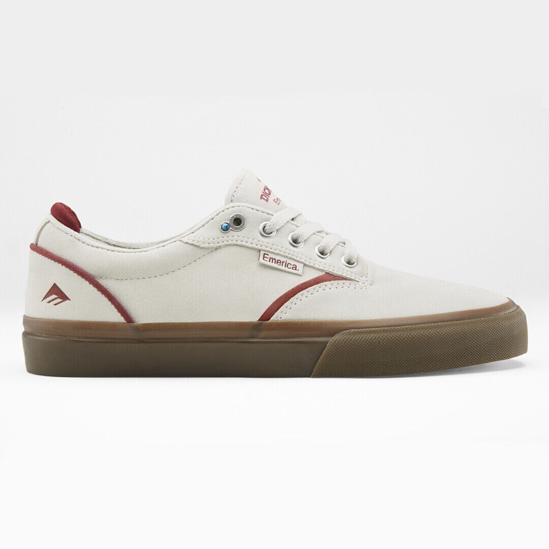 Emerica Dickson Skateshop Day White/Red/Gum Men’s Skateboard Inspired Sneakers