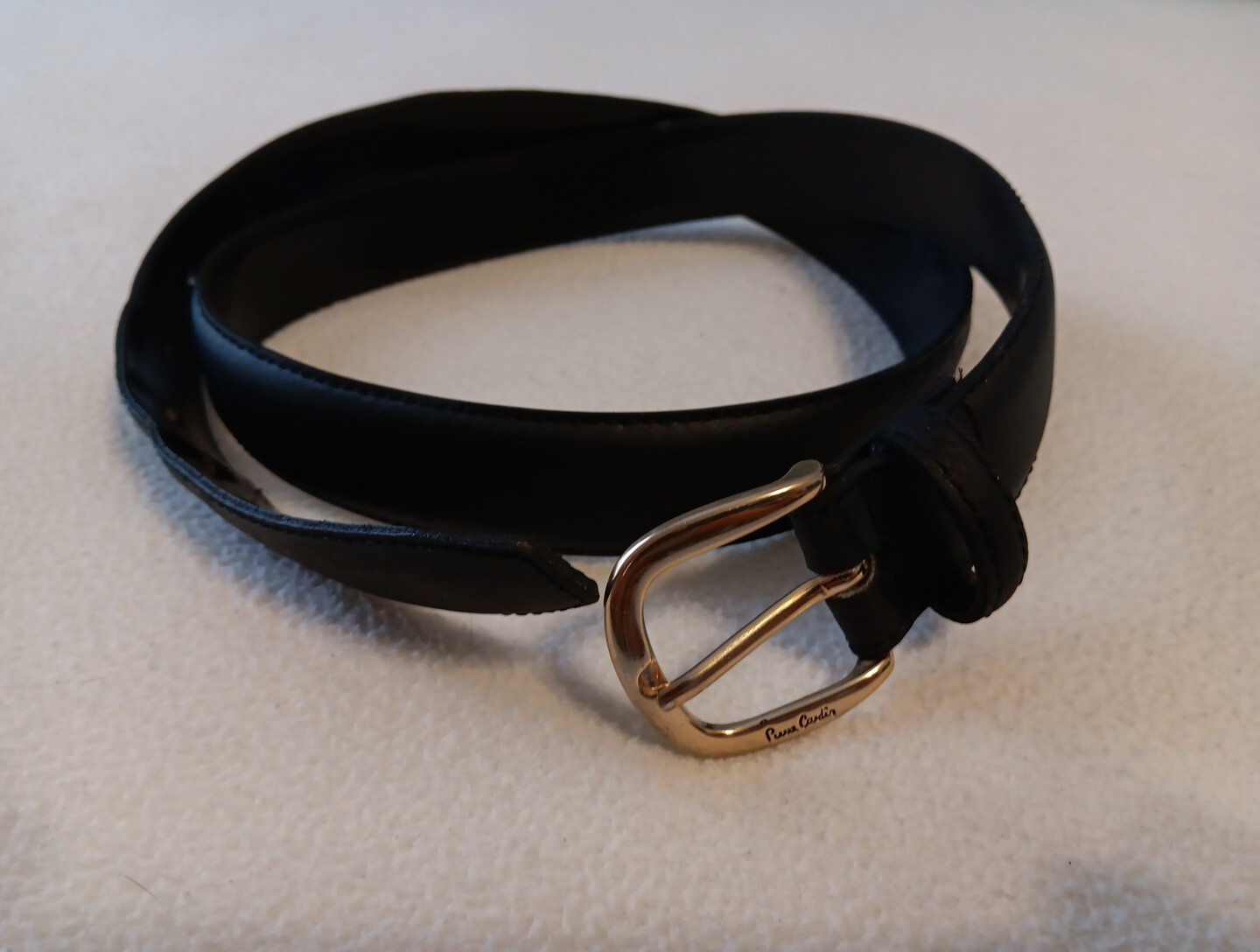 Pierre Cardin Black 1.25″ Wide Belt Brass Buckle Sz 34-36″
