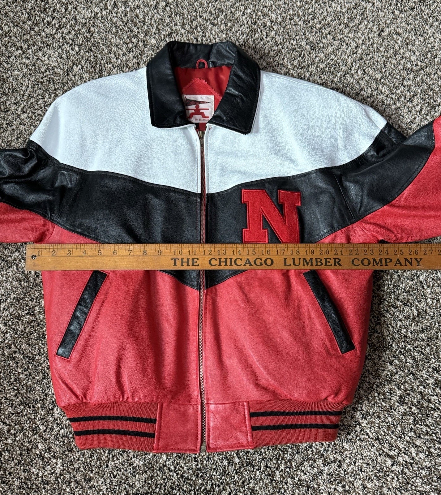 Vintage RARE Nebraska Cornhuskers Leather Jacket 90s Huskers College Phase Sz L