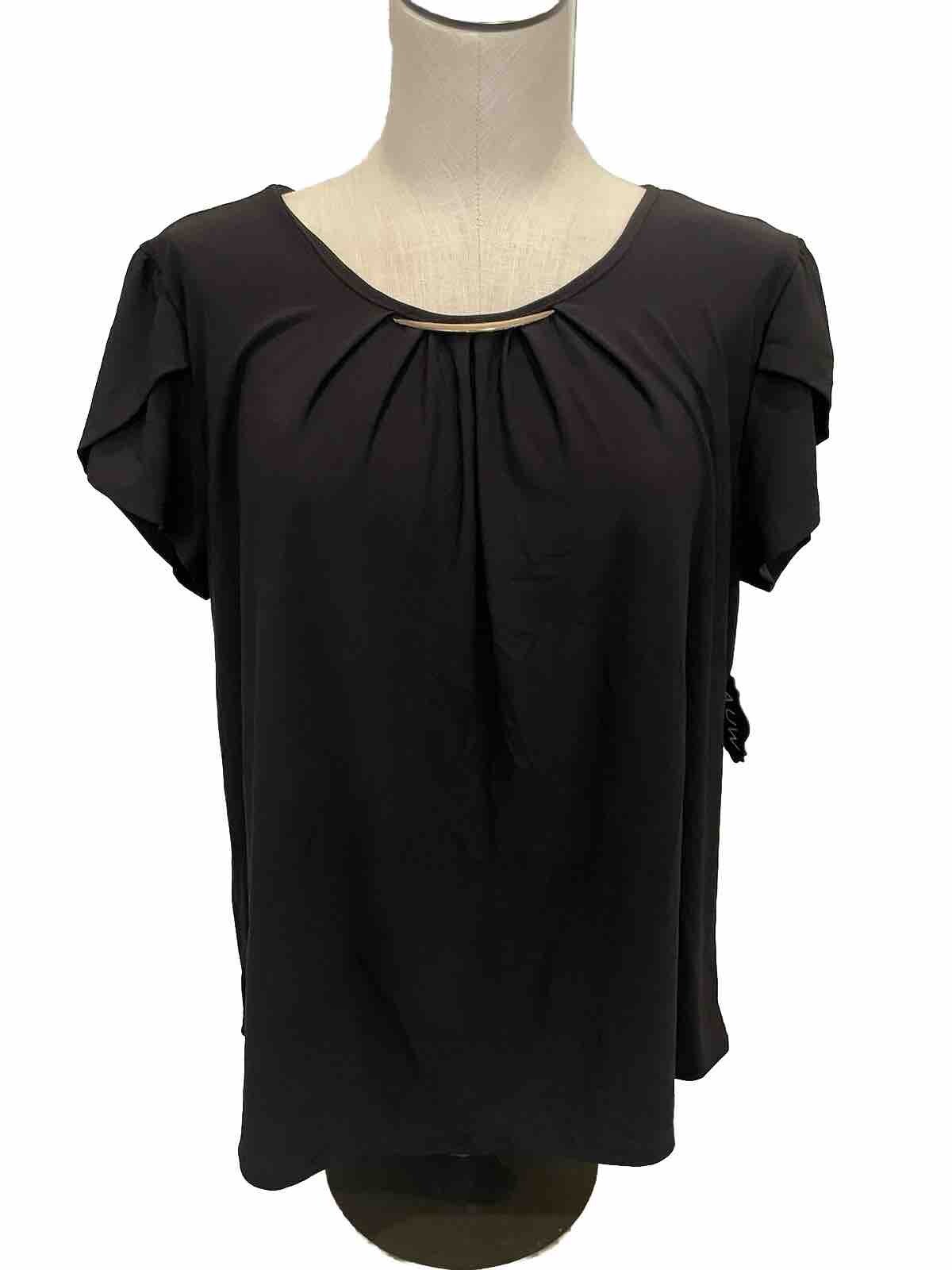 Black round neck cap sleeve blouse with gold Bar Detailing A.U.W. Women’s Large