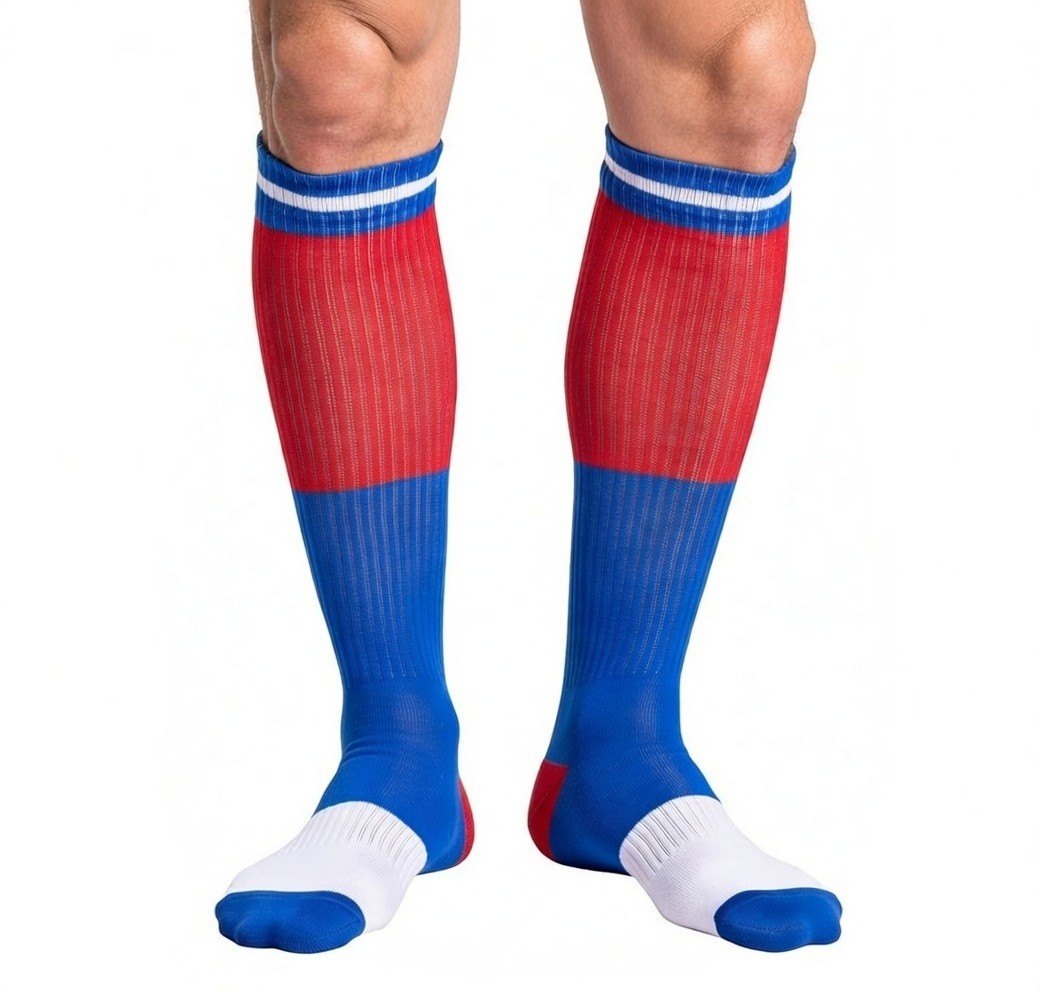 HS by HAPPY SOCKS Mens Blue Red White Gym Sports Stripes Size UK 7-11 EU 40-46