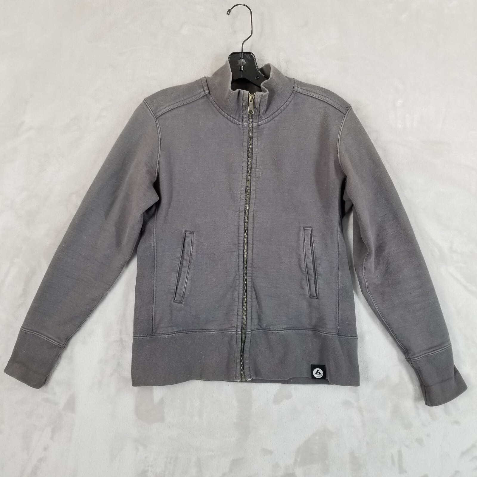 American Giant Jacket Women S Gray Cotton Moto Elbow Patch Full Zip Made in USA