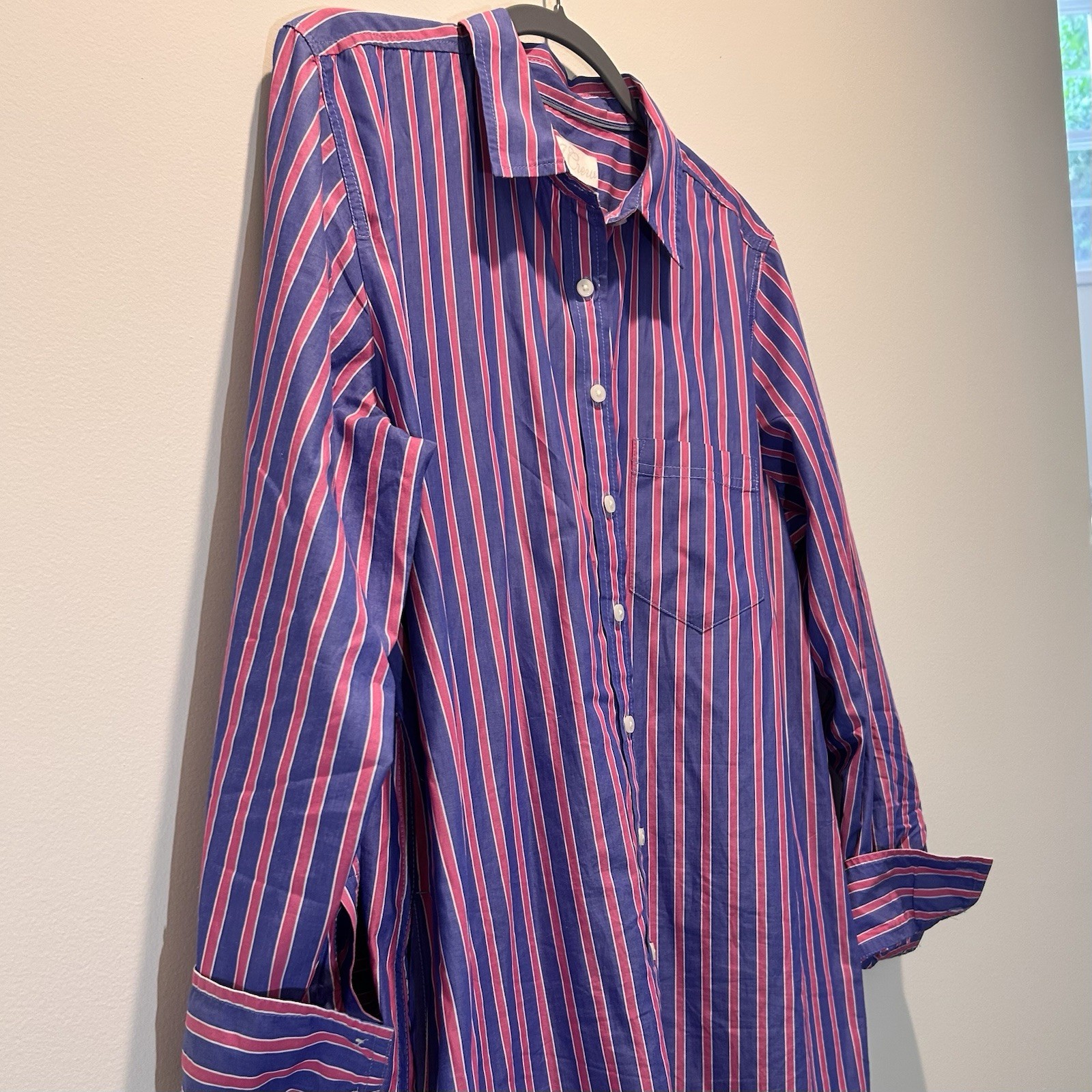 J.Crew Tall Striped Button-Down Cotton Shirtdress Blue Pink