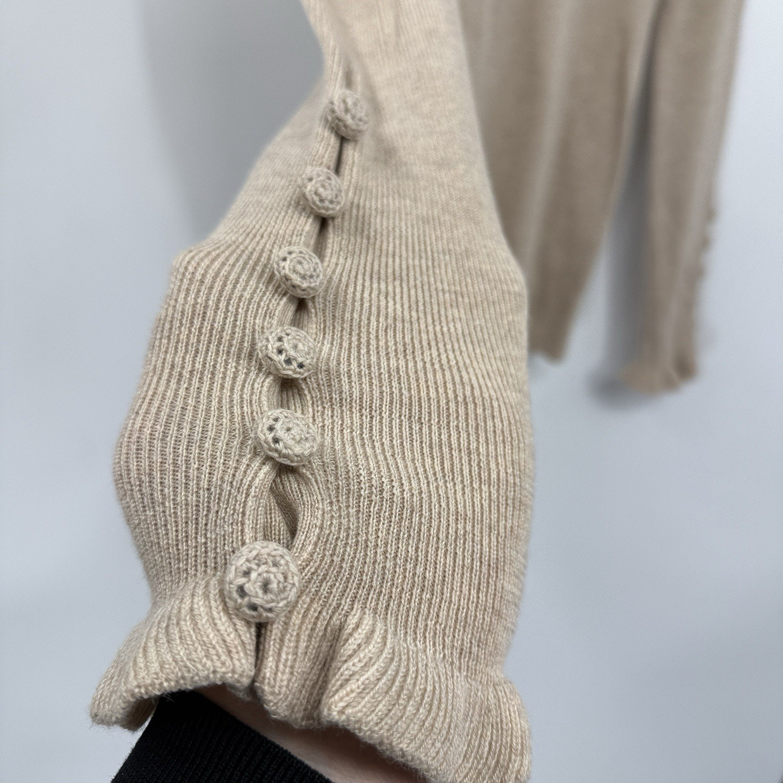 See By Chloe Button Sleeve Sweater Dark Taupe Wool Large Crewneck Pullover