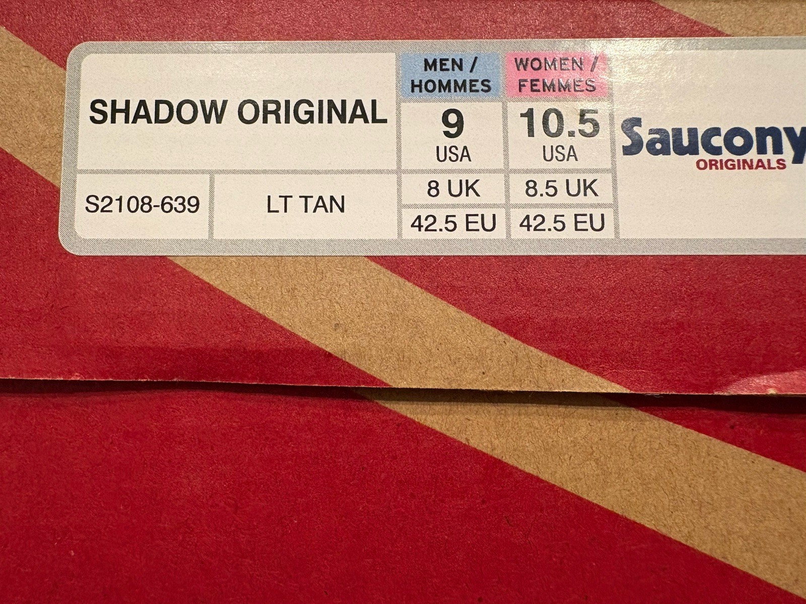 Saucony Shadow Original Tan S2108-639 Men’s Size 9 Mens New With Original Box