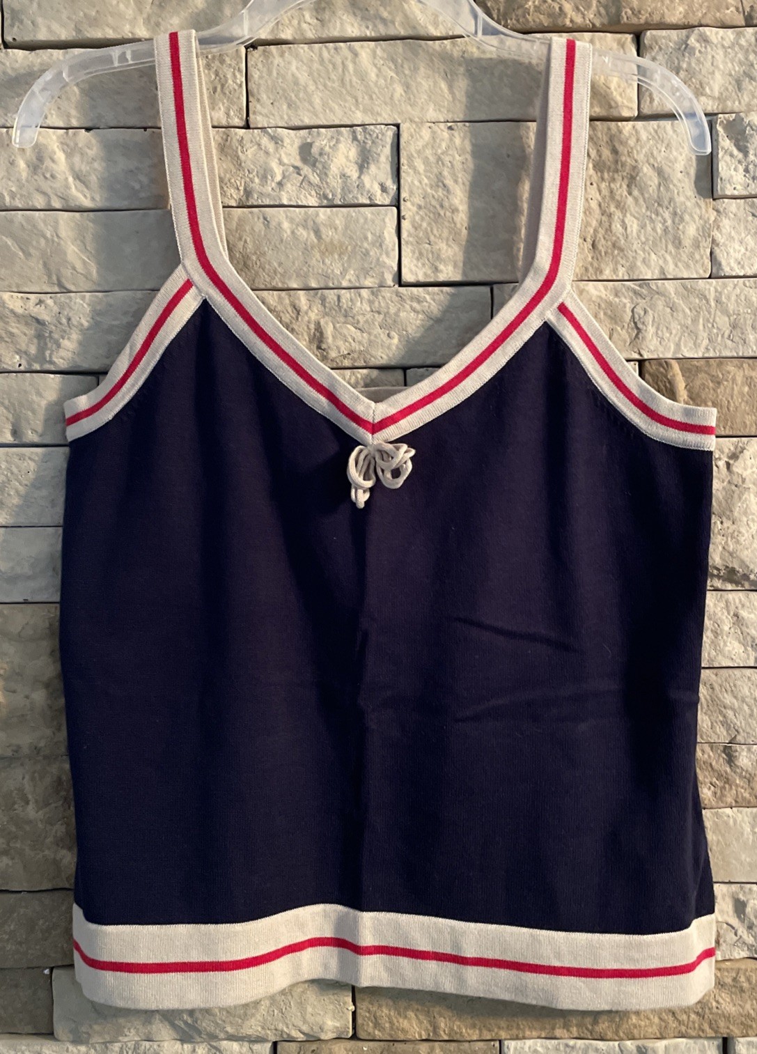 KATHY IRELAND Women’s Size L Knit Tank Top 100% Cotton Navy/Beige/Red NWT