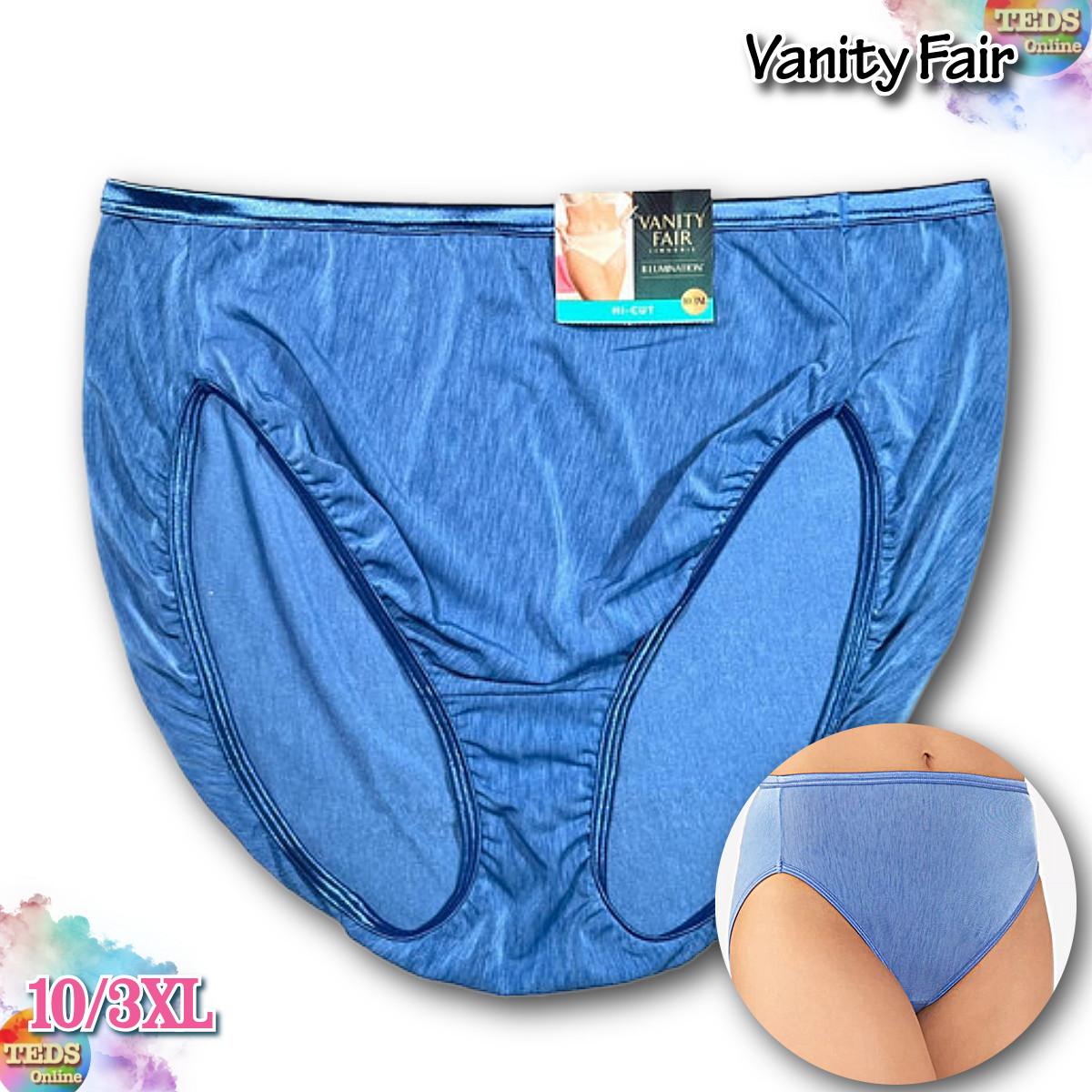 NWT Vanity Fair Women’s 10/3XL Illumination Hi-Cut Brief Underwear 13108 Blue