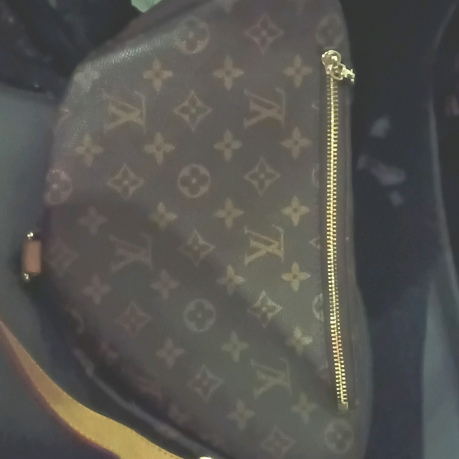 Louis Vuitton Monogram Brown Zip Pouch Bag Purse w/ Gold Hardware