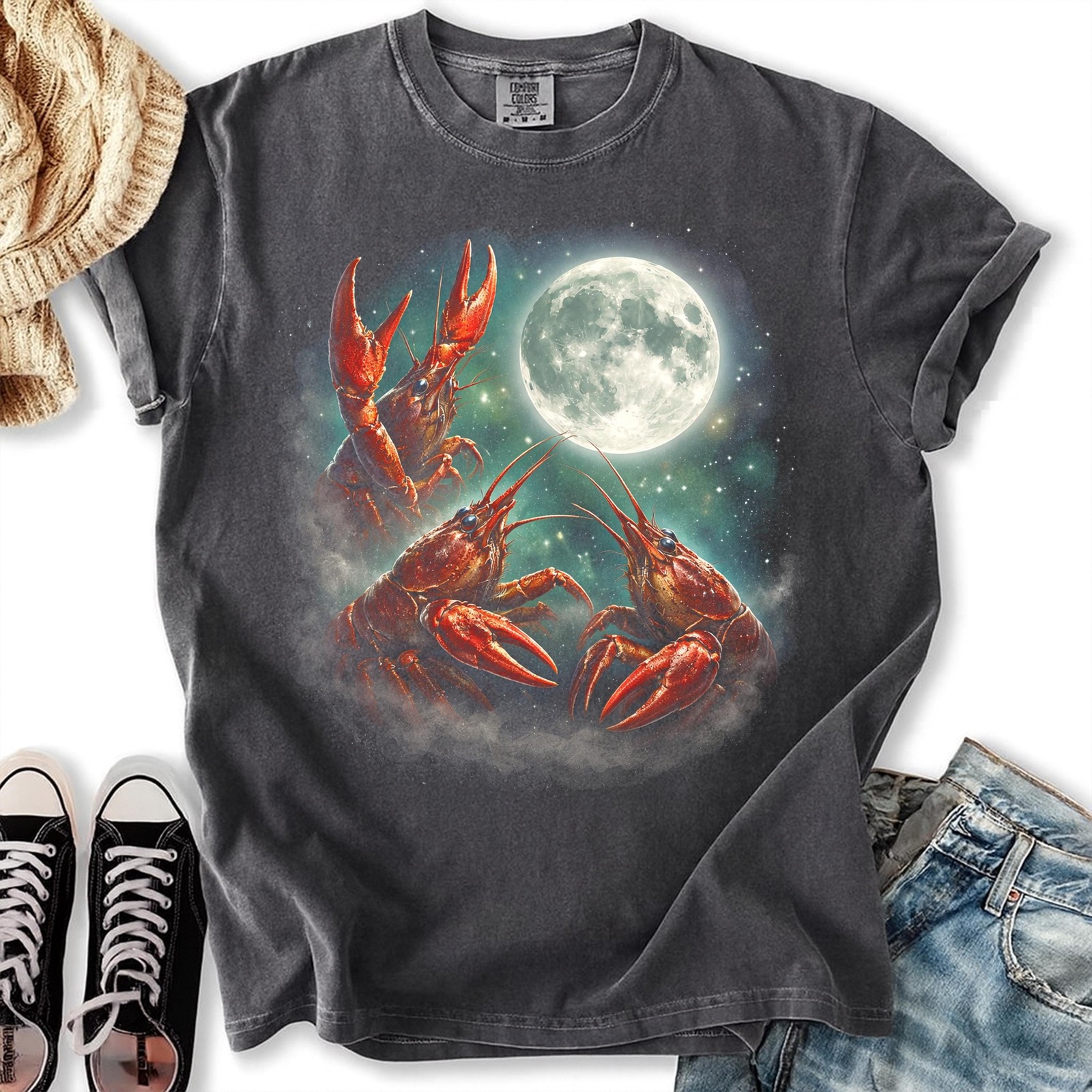 Comfort Colors Three Crawfish Moon Shirt Crawfish Howling to The Moon Shirt