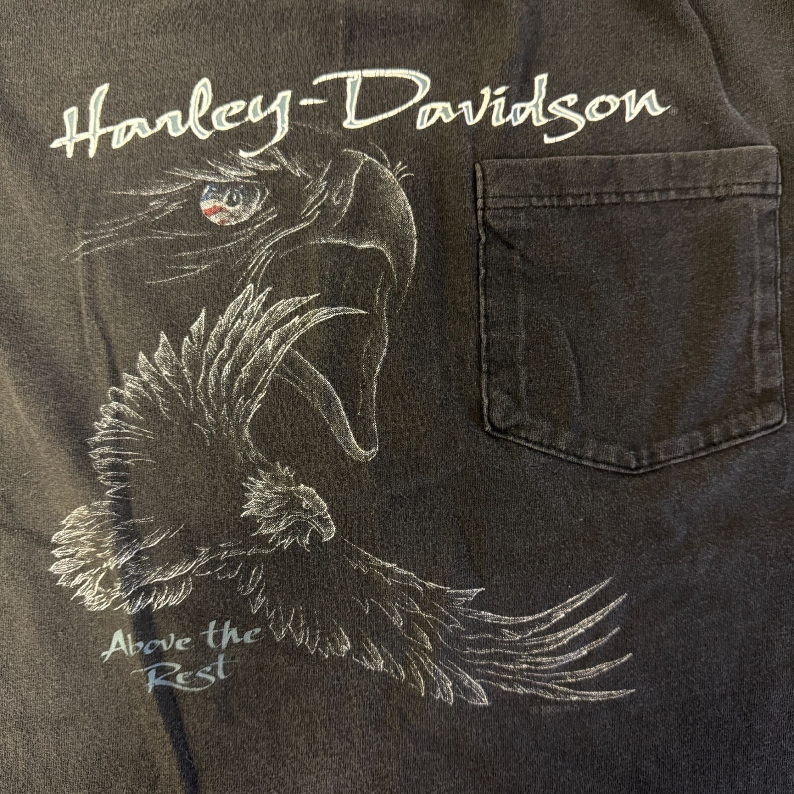 Vtg Harley Davidson Motorcycle SOARING EAGLE Above the Rest BIKER Pocket T Shirt
