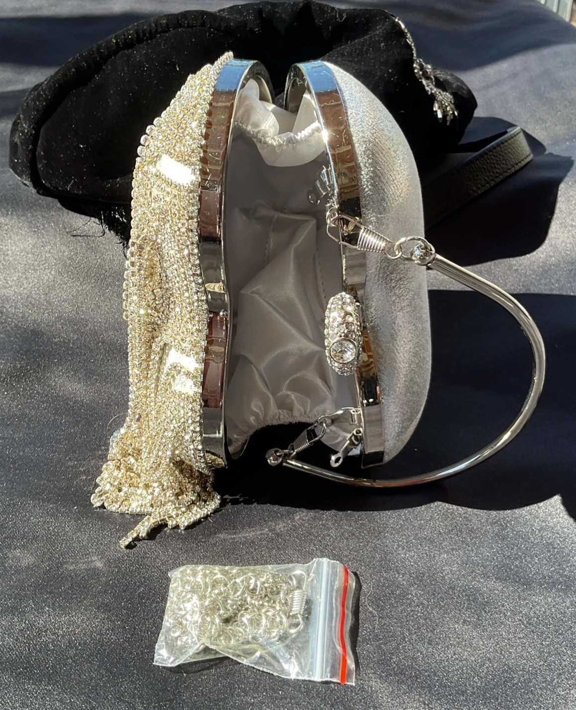 Heart Shaped Crystal Evening Bag Clutch Purse Tassel Wedding Party Hand Bags