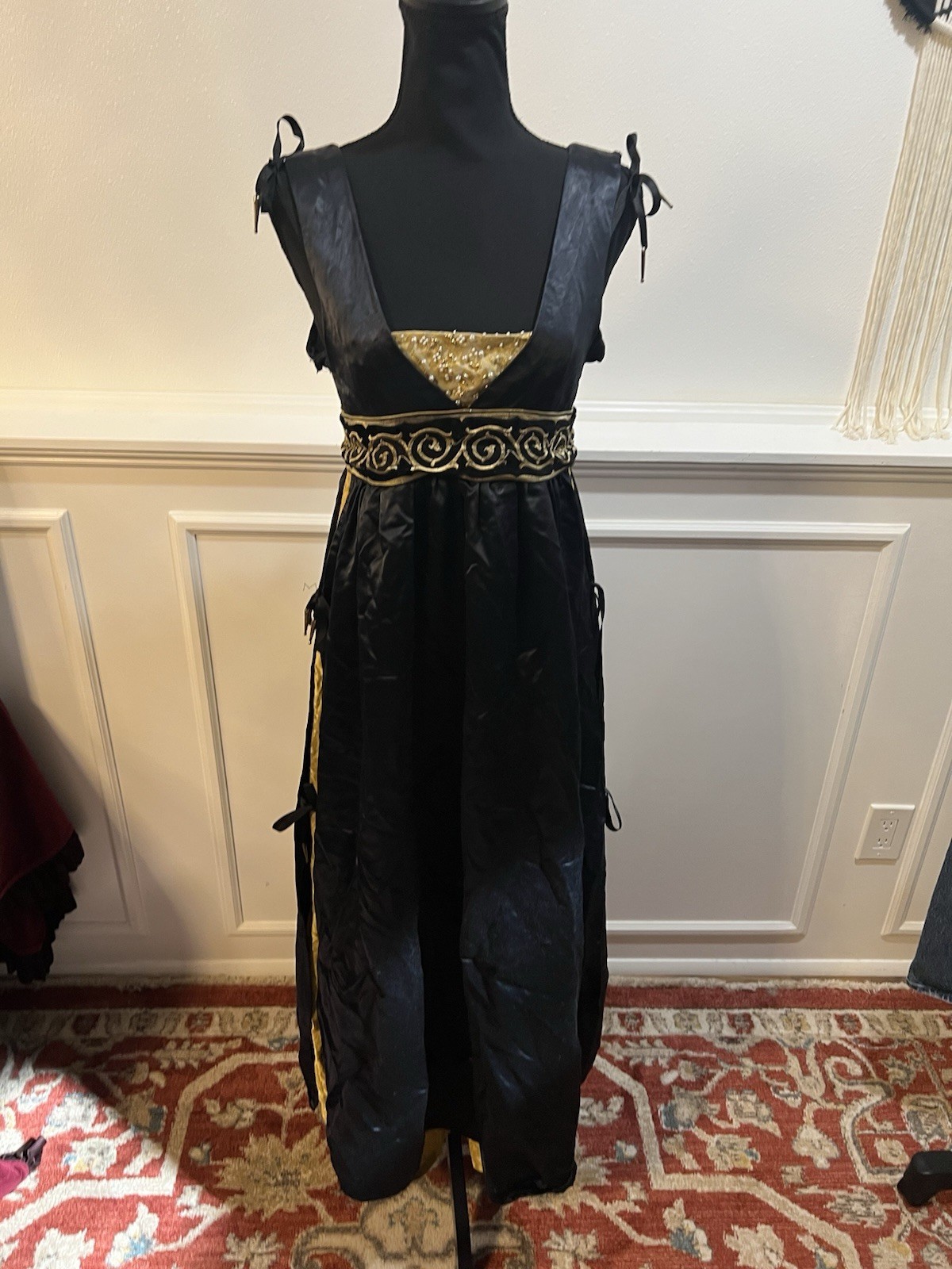 Medium Blue/Gold Satin Gothic Dress Medieval Renaissance Homemade Quality