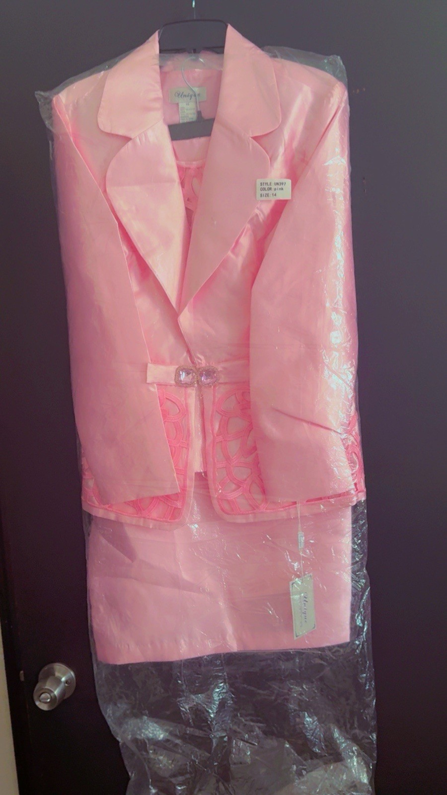 Valigi Pink 3-Piece Skirt Suit Set Jacket Skirt Top Size 14 Formal