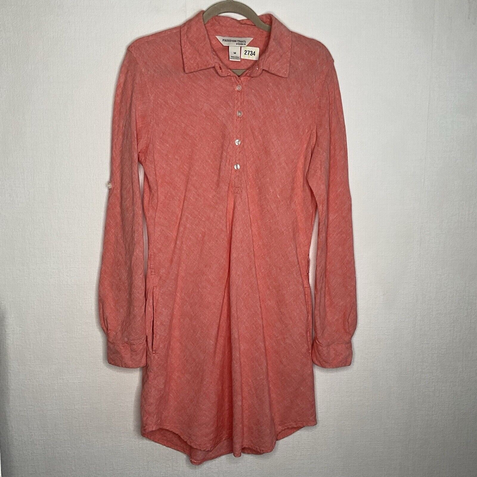 Freedom Trail by Kyodan Women’s Salmon Linen Blend Roll-Tab Sleeve Dress Shirt M