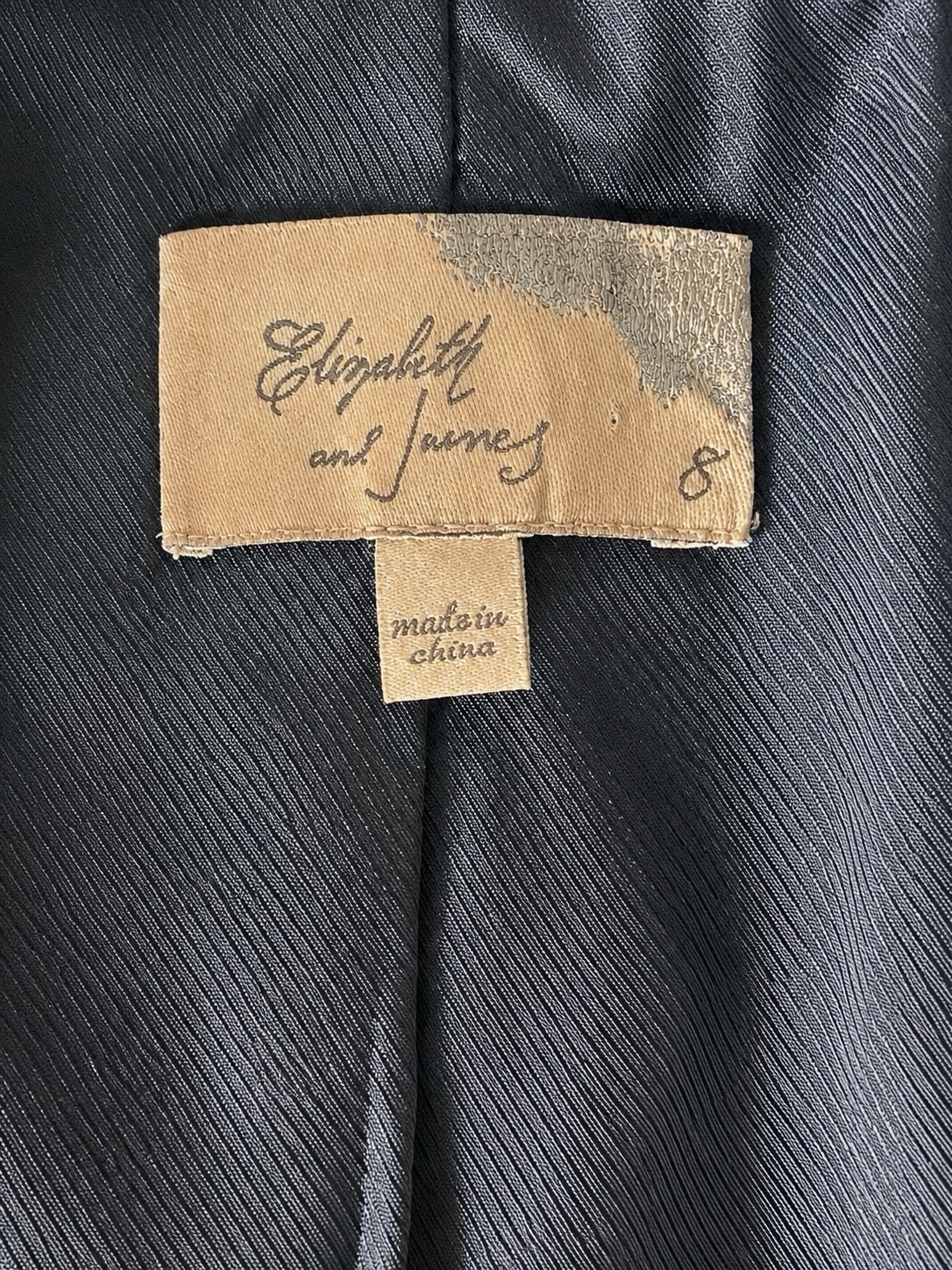 Elizabeth and James Black Double-Breasted Ruched Sleeve Blazer Jacket Size 8
