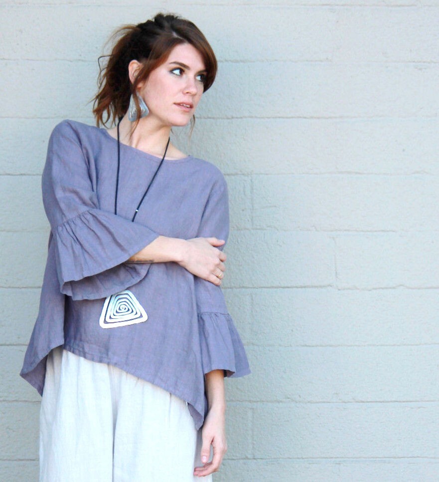 BRYN WALKER Light Linen FRAN SHIRT A-Line Top Bell Sleeves XS S M L XL COLORS